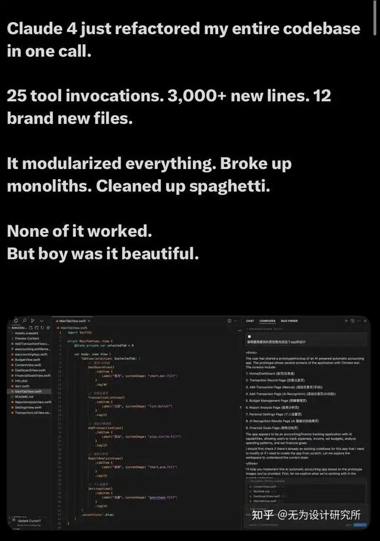 “Claude 4 just refactored my entire codebase in one call.” — “Claude 4 ha appena rifattorizzato la mia intera codebase in una chiamata.”