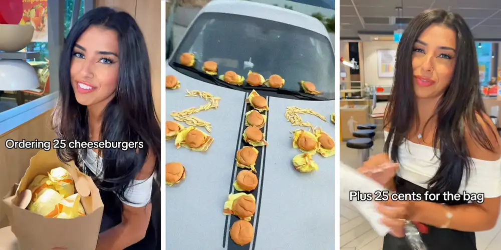Influencer orders 25 McDonalds cheeseburgers—complains about the 25-cent bag charge