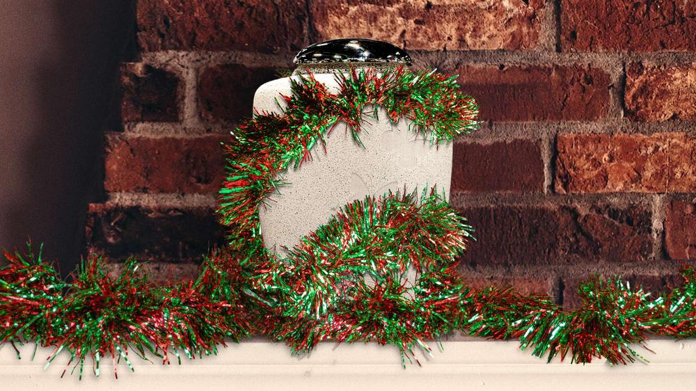 Tinsel Draped Over Urn