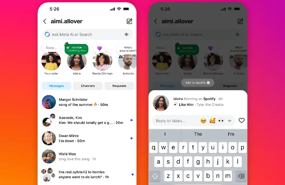 Instagram Notes can now show the Spotify song you’re playing