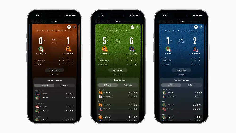 Apple’s sports app now shows tennis scores