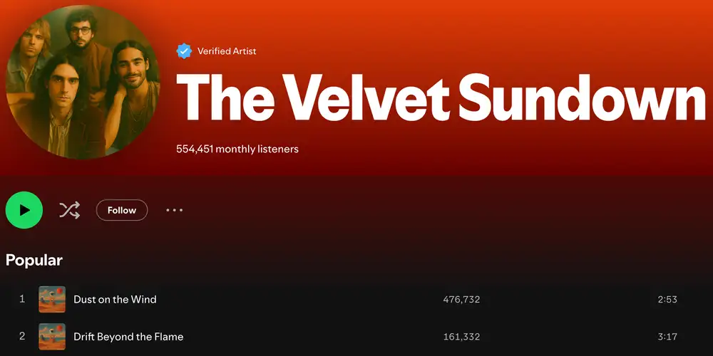 AI-generated band “The Velvet Sundown” hits 500K Spotify listens in one month, and listeners are furious