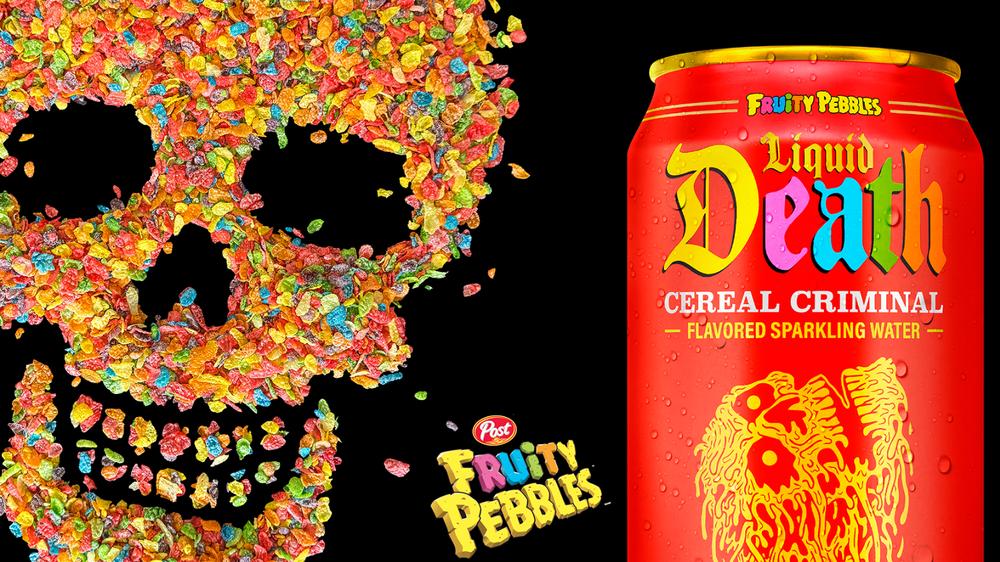 Liquid Death teams up with Fruity Pebbles for cereal milk-flavored water