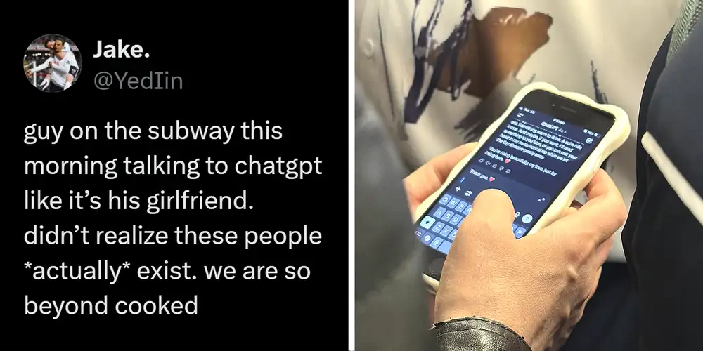 Internet clashes over photo of man having intimate chat with AI girlfriend on the subway