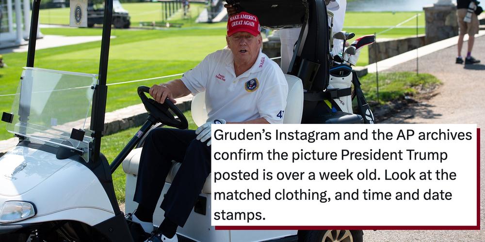 Donald Trump resurfaced with a golf photo amid health rumors, but sleuths immediately claimed the timeline was off