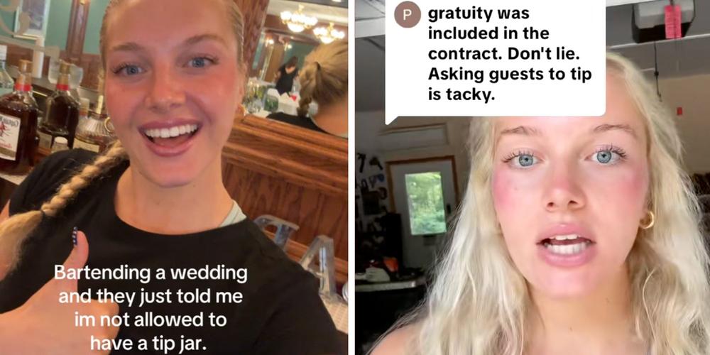 Bartender says she was banned from having a tip jar at a wedding. People said good, “it’s tacky”