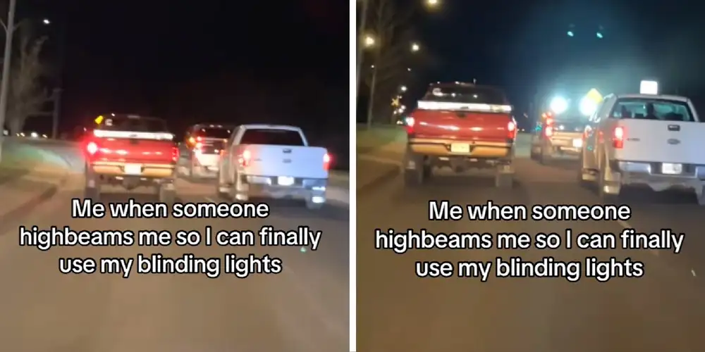 “OK, I need to buy that”: Driver gets blinded by high-beam lights behind him. Then he gets back at them using this trick