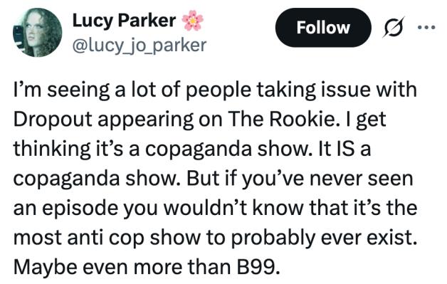 Dropout’s appearance on “The Rookie” brings “copaganda” claims from disappointed fans