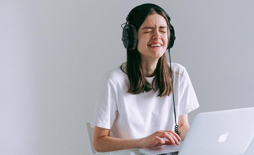 Brave! Woman Hyping Herself Up to Listen to Recording of Own Voice