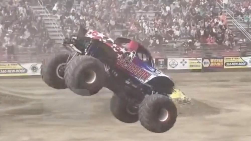 Rogue monster truck wheel destroys cars in parking lot after event goes awry