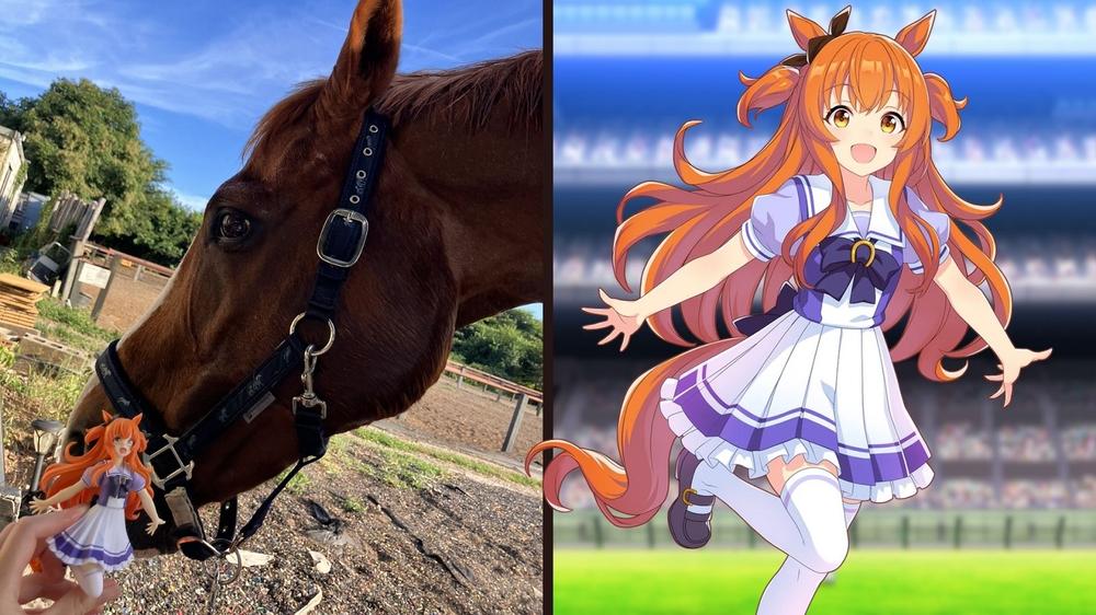 Mayano Top Gun’s son runs tribute race with Umamusume figure