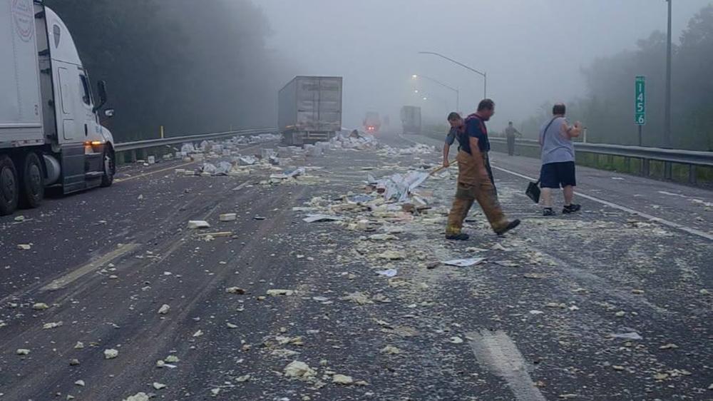 Highway becomes mozzarella mess after tractor-trailer crash covers road in cheese