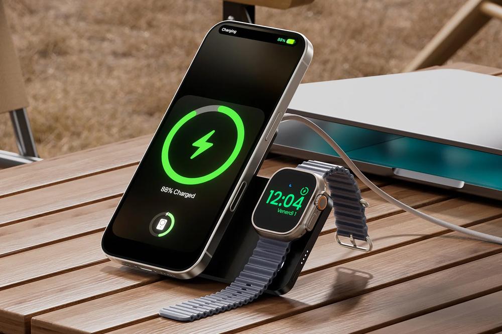 You can pivot this wireless smartphone power bank to charge an Apple Watch, too