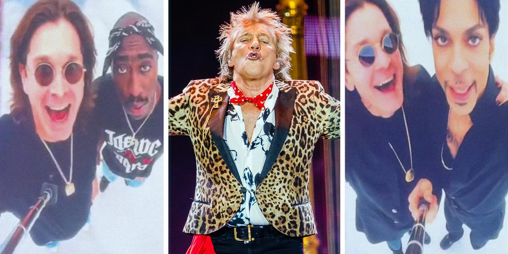 “Most distasteful”: Rod Stewart’s  “Forever Young” concert tribute features Ozzy Osbourne using a selfie stick with other dead celebrities