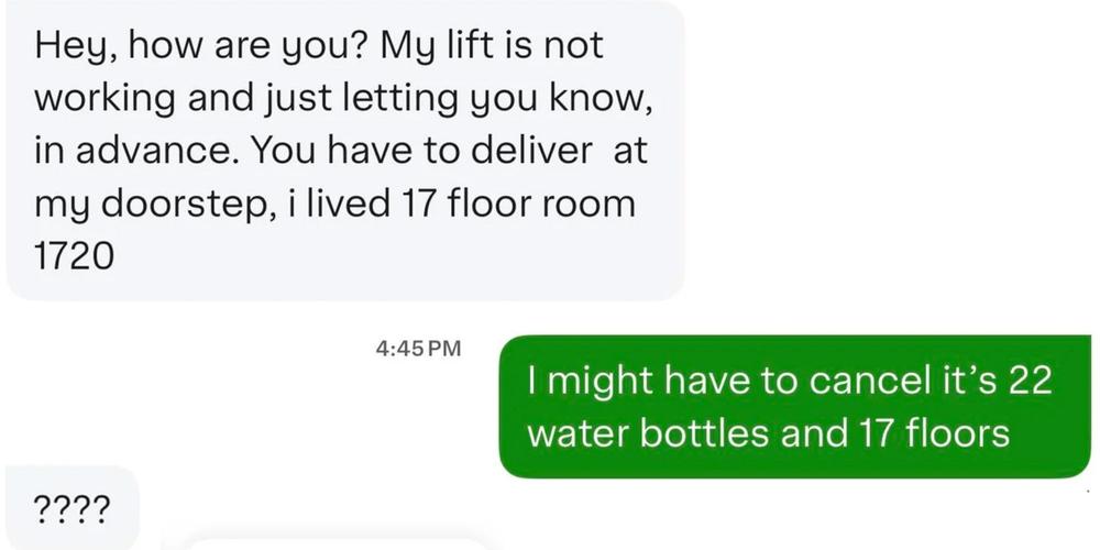“You have to use the stairs”: Instacart shopper floored after customer demands 17th floor delivery