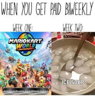 “When you get paid biweekly” (When Switch 2 comes out) — “Quando ti pagano bisettimanalmente” (Quando esce Switch 2)