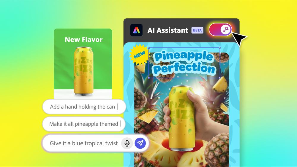 You can tell Adobe Express’s new AI assistant to edit your designs for you