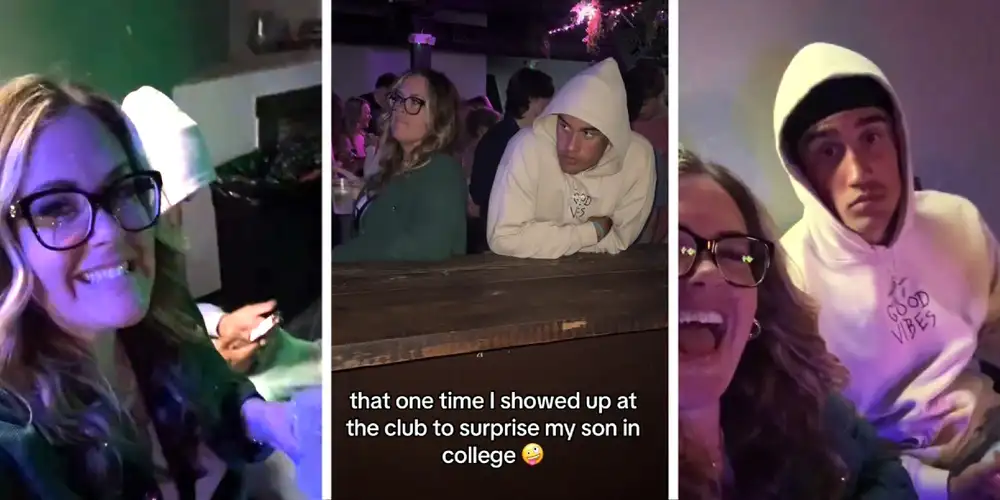 This “boy mom” crashed her son’s college night out, and people have a LOT of thoughts