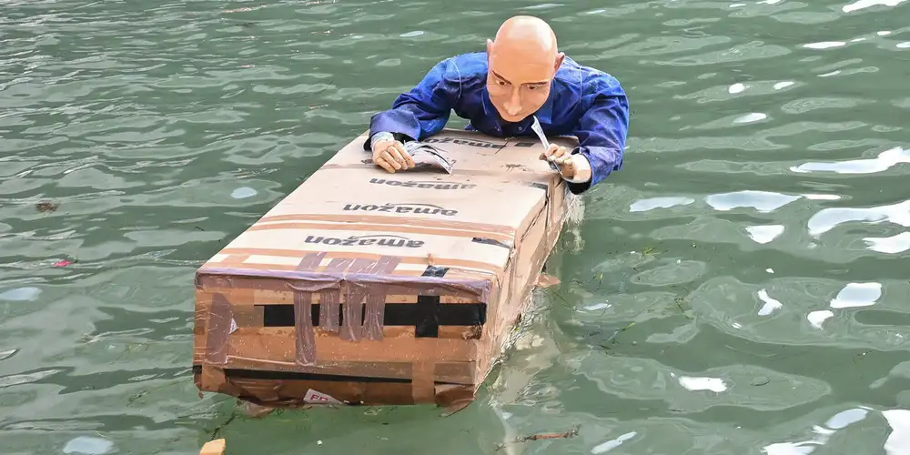 “People are starving”: Activists float Jeff Bezos dummy in Venice Canal amid outrage over $76 million wedding