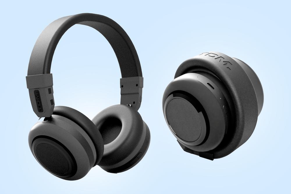 These wireless headphones roll up to become a Bluetooth speaker