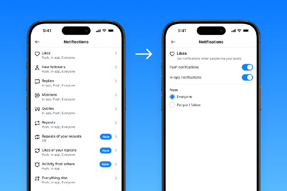 Bluesky users can customize their notifications, including activity alerts from their favorite accounts