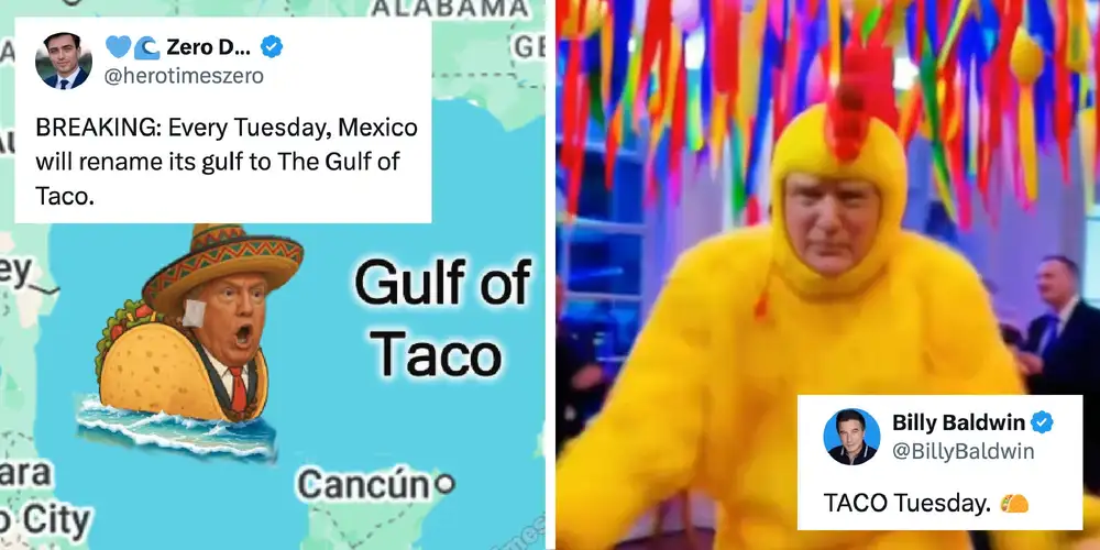 “TACO Tuesday” takes off as internet mocks Trump’s tariffs strategy with taco memes, chicken suits, and more