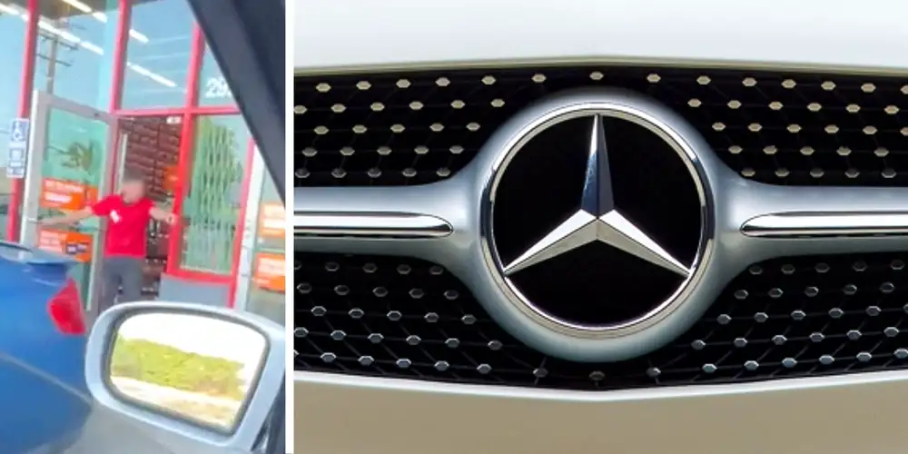 Man pulls up to AutoZone in his Mercedes. Then a worker starts pointing and laughing at his dilemma