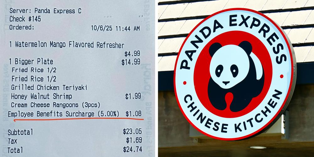 “The audacity to ask for a tip on top of this”: Panda Express customer shocked to find the location added a 5% employee benefits surcharge to his bill