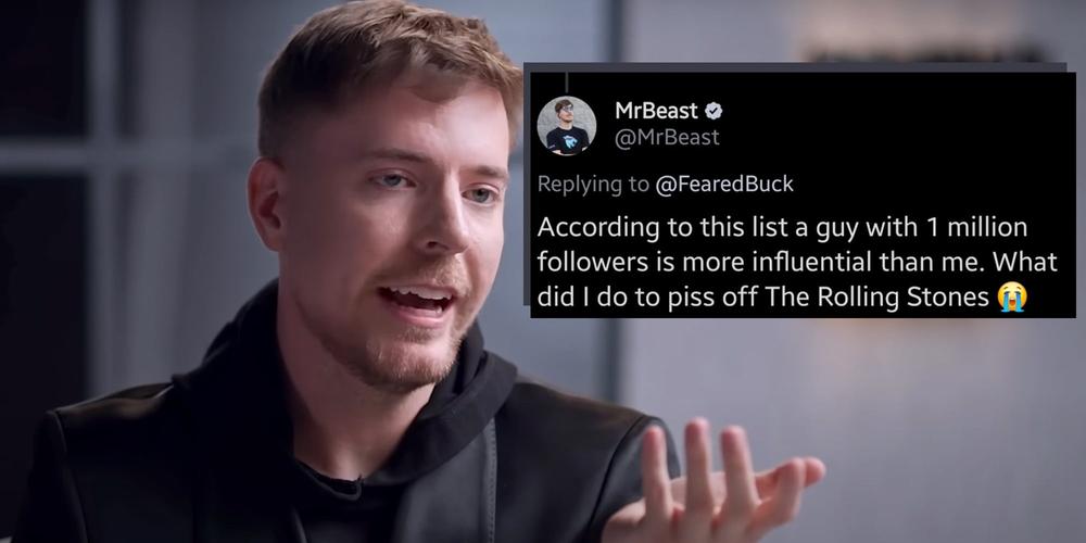 MrBeast mocked for Rolling Stone mix-up while complaining about being ranked too low on a list of influential creators