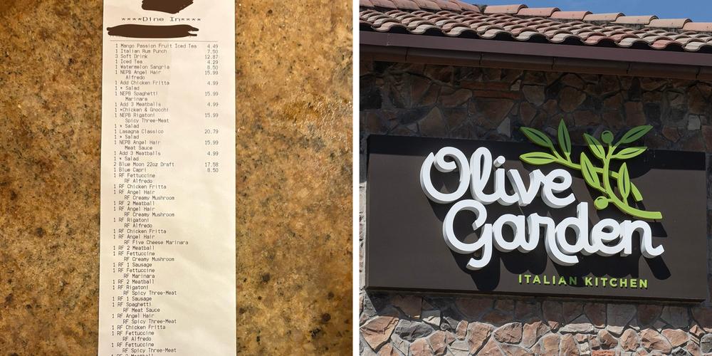 “Wanted to tell them to stop”: Olive Garden worker shares obscenely long receipt from diners who pushed the “never-ending pasta bowl” deal too far