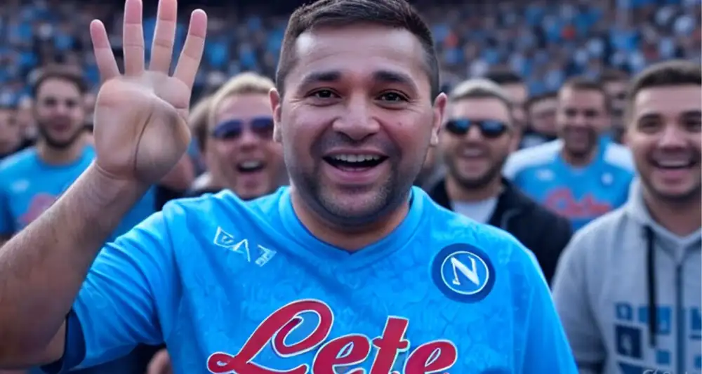 Napoli. Tifoso festeggia il quarto scudetto mostrando tutte le dita di una mano