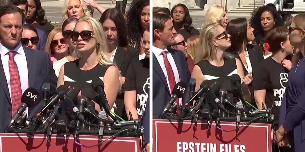 Trump critics point to “interesting timing” as military flyover drowns out Epstein survivors press conference