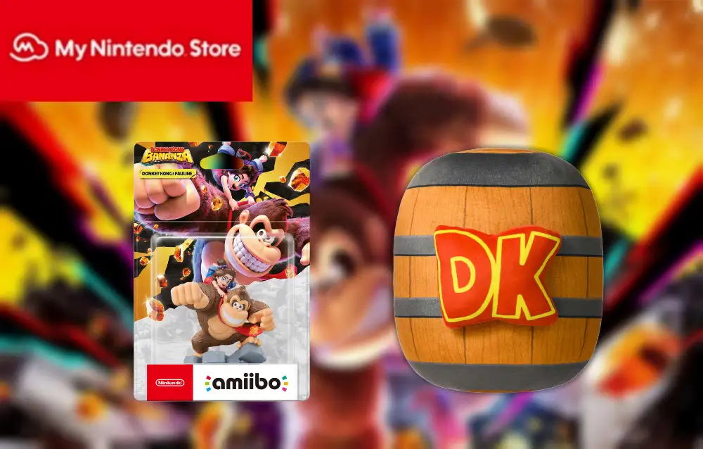 Disponibili al preordine nuovi bundle di Donkey Kong Bananza con l’amiibo di Donkey Kong & Pauline e il cuscino barile DK di Donkey Kong sul My Nintendo Store!