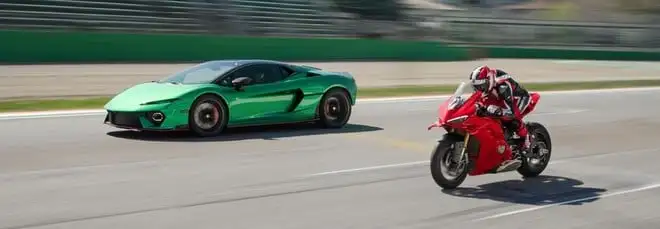 Lamborghini Temerario vs Ducati Panigale V4: drag race ad Imola sul filo dei centesimi | Video