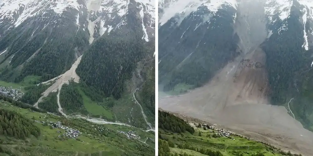 Dramatic footage shows glacier collapse that wiped out 90 percent of Swiss village in “devastating” landslide