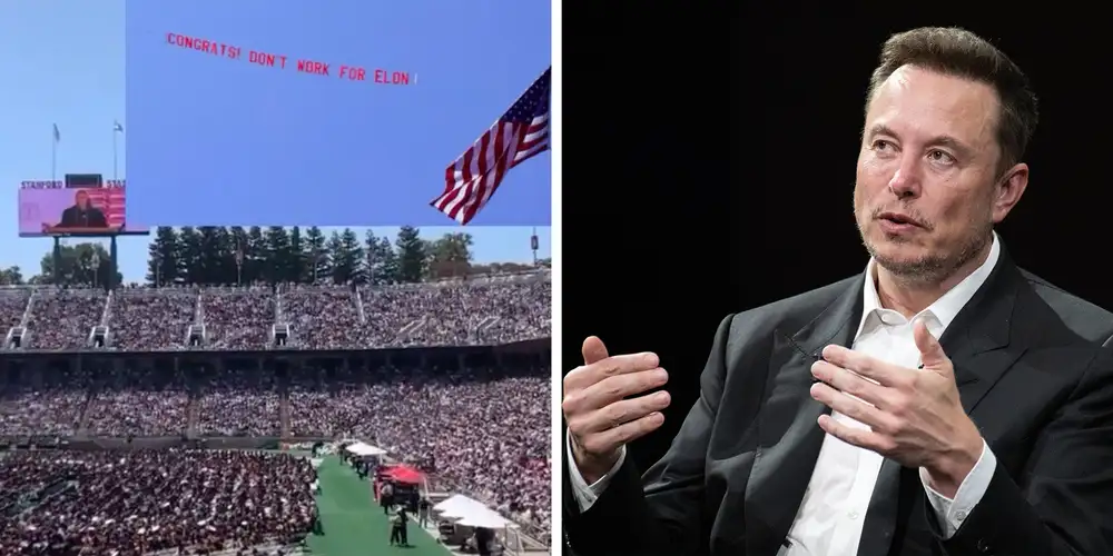 Video: Plane flies above Stanford’s graduation with a “Congrats! Don’t work for Elon” banner