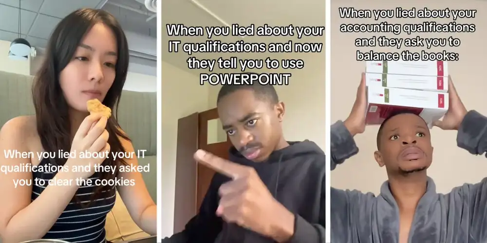 The “lied about my qualifications” trend has workers fake-crying their way through fake jobs