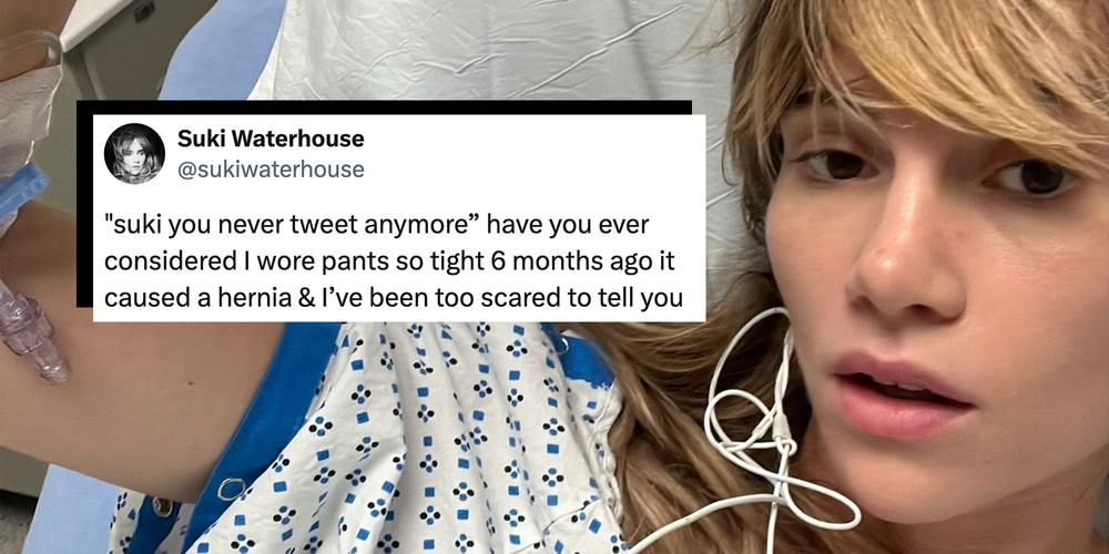 “I wore pants so tight 6 months ago it caused a hernia”: Suki Waterhouse reveals where she’s been on social media with hosptial selfie