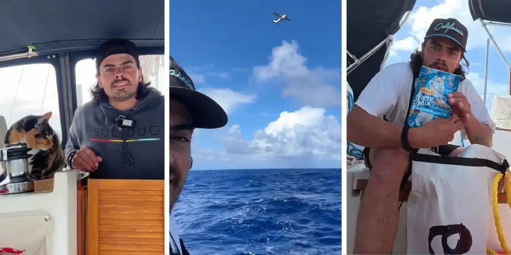 Man who quit his job to sail with his cat got PR package dropped to him in the middle of the ocean