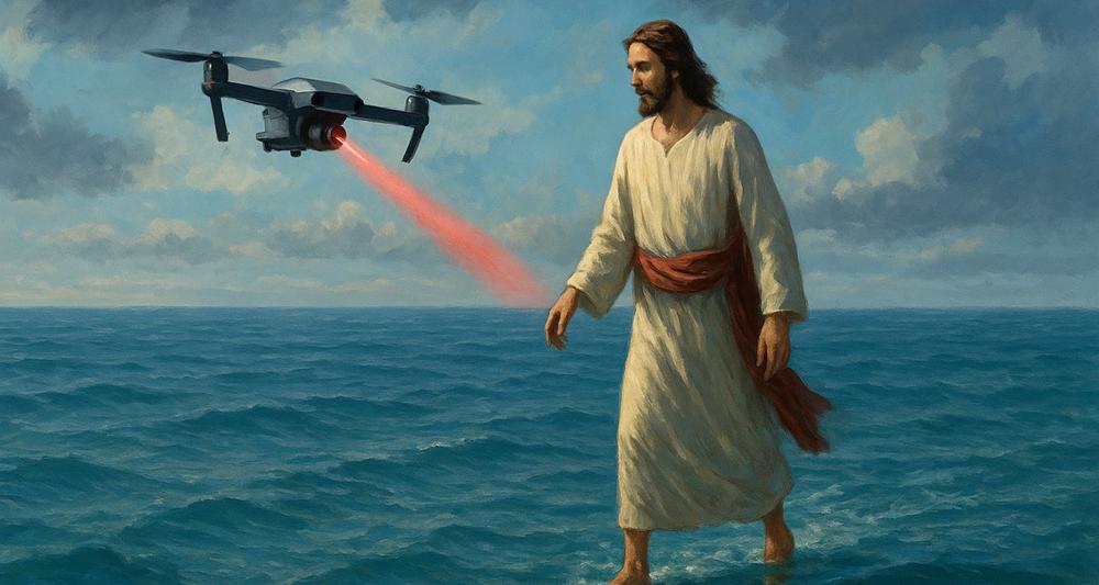 Gesù torna a Gerusalemme camminando su acque internazionali ma viene ucciso da drone israeliano